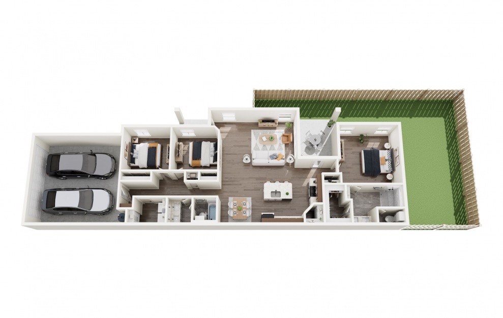 Clover - 3 bedroom floorplan layout with 2 baths and 1436 square feet.